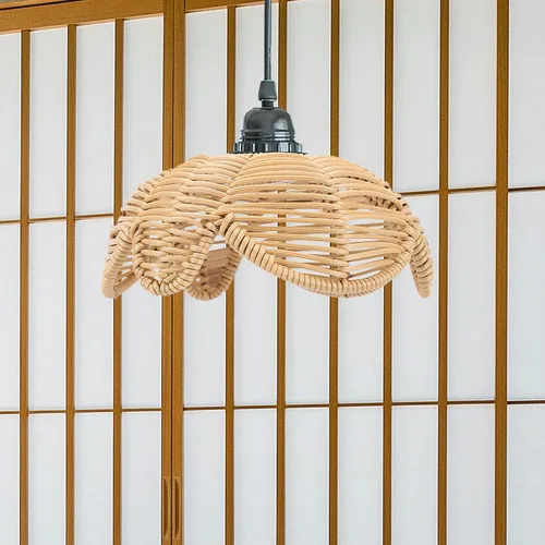 Miniatura 4 de Pantalla de lámpara de techo de ratán tejida con forma de flor, lámpara de araña tejida con forma de flor, iluminación tejida, lámpara de techo
