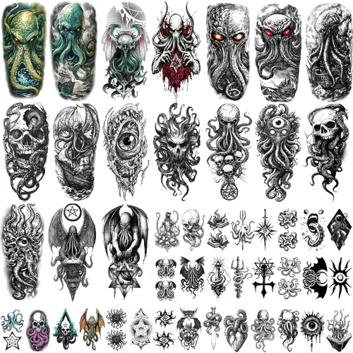 Miniatura 10 de 77 hojas de tatuajes temporales realistas en 3D para adultos y niños, calavera de araña, tigre, león, dragón, serpiente, tatuajes temporales