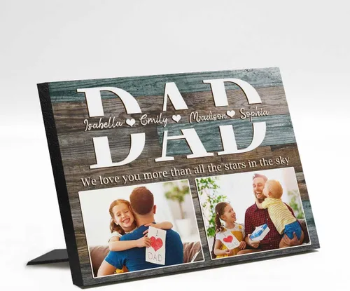 Miniatura 32 de InterestPrint Panel de fotos personalizado para papá y nombre para exhibición de mesa, mejor papá estrella, 6 fotos, marco de fotos personalizado