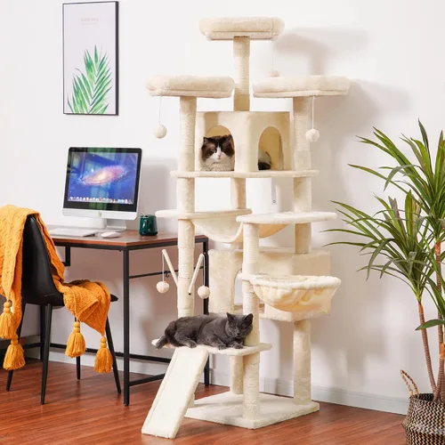 Miniatura 2 de Hey-brother Árbol de gato, torre XL grande de 71 pulgadas para gatos de interior, casa de gato de varios niveles con 3 asientos acolchados, rascador