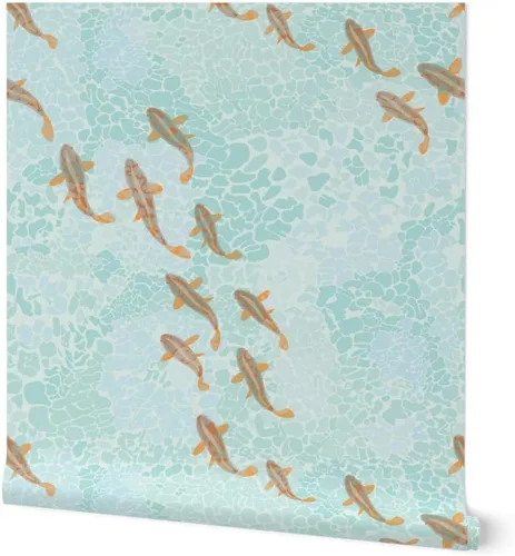Spoonflower Papel tapiz autoadhesivo de 12 x 2 pies – Pescado naranja agua mar océano ola náutica papel tapiz extraíble personalizado