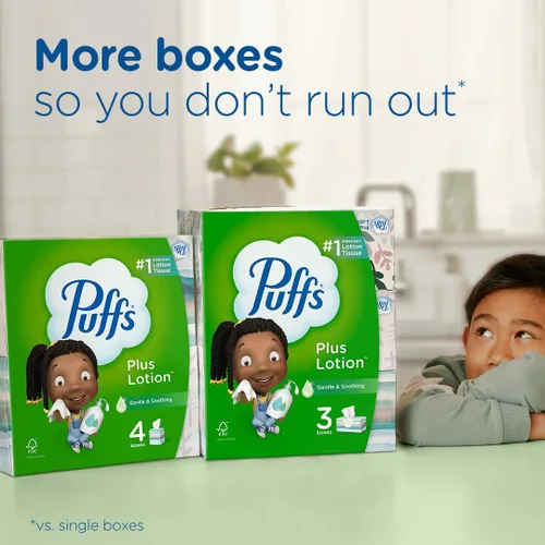 Miniatura 7 de Puffs Plus Loción de pañuelos faciales, 18 cubos, 56 pañuelos por caja