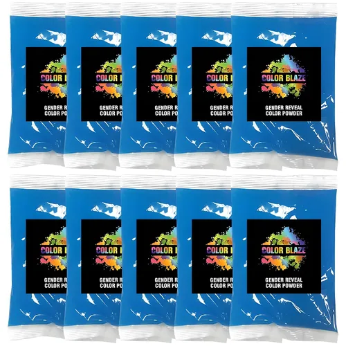 Color Blaze Paquetes de polvo de color para revelación del género del bebé, 2.65 oz cada uno, 10 paquetes de polvo de color azul para niños, para