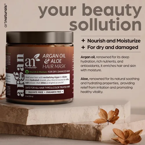 Miniatura 2 de Artnaturals Acondicionador de mascarilla capilar de argán - (8 onzas/7.97 oz) - Tratamiento acondicionador profundo - Aceite de jojoba orgánico