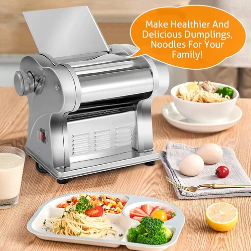 Miniatura 7 de Máquina eléctrica para hacer pasta WICHEMI, rodillo de pasta y espaguetis, prensa de fideos de acero inoxidable de 135W para uso doméstico familiar