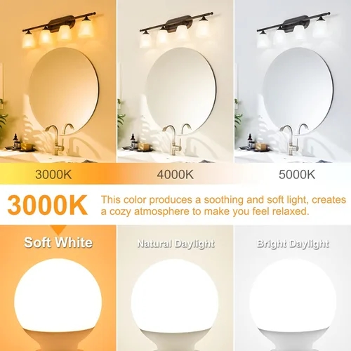 Miniatura 3 de Paquete de 8 Bombillas de Luz para Baño con Base E26 de 3000K Blanco Suave, Bombillas LED Globo G25 Equivalente a Incandescente de 60 Vatios