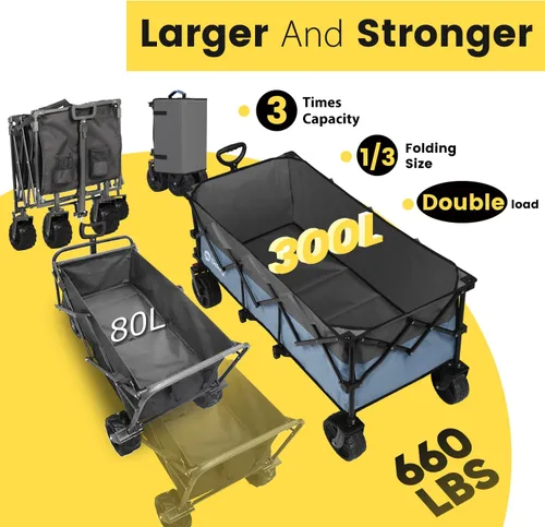 Miniatura 2 de Sekey Carro plegable extendible de 48" de largo con capacidad de peso de 440 libras, carrito de jardín plegable de uso pesado de 300L con ruedas