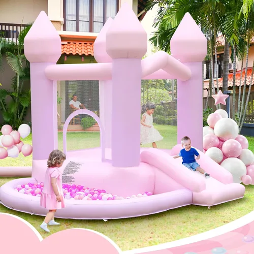 Miniatura 5 de FBSPORT Casa de rebote blanca inflable, castillo hinchable con soplador de aire, castillo hinchable para interiores y exteriores con gran pelotero