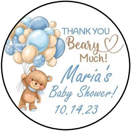 60 calcomanías de oso de peluche para baby shower, color azul, rosa, recuerdos de baby shower, etiquetas, personalizadas, 1.5 pulgadas, redondas,