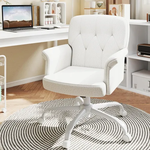 Miniatura 7 de Comfy - Silla de escritorio para oficina en casa, silla de tocador tapizada con ruedas y brazos, moderno asiento giratorio ajustable