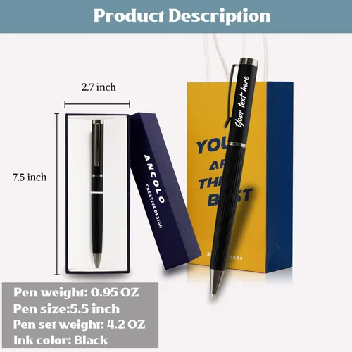 Miniatura 5 de Ancolo Juego de bolígrafos personalizados de regalo de oficina con 2 recambios negros y bonita caja de bolígrafos grabada con tus nombres