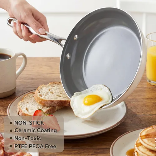 Miniatura 2 de Sartenes antiadherentes de cerámica Skillet, sartén grande antiadherente de 11 pulgadas para cocina, sin PFOA PTFE PFAs Gris ceniza