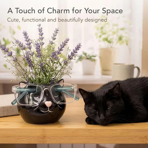 Miniatura 7 de Soporte y jarrón para lentes de gato, soporte de cerámica para gafas de sol y lentes de gato negro, organizador de decoración y exhibición de regalo
