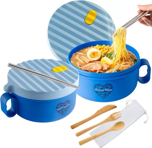 Miniatura 12 de AI LOVE PEACE Tazón de ramen, olla de ramen, tazón de ramen para microondas, tazón grande de fideos de 40 onzas, tazón para microondas, cuencos