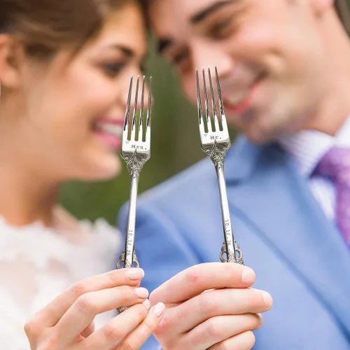 Miniatura 2 de callie Juego de 2 tenedores de boda personalizados con fecha, regalos grabados para novios, novios, tenedores de cubiertos vintage de acero
