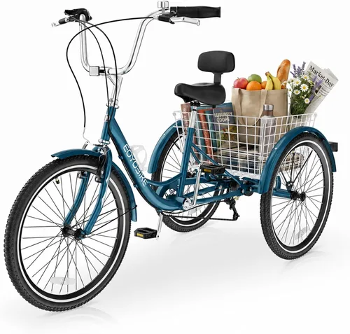 Miniatura 8 de Slsy Triciclo para adultos de 7 velocidades, 20/24/26 pulgadas, bicicleta de 3 ruedas para adultos con cesta de compras grande, capacidad de 350