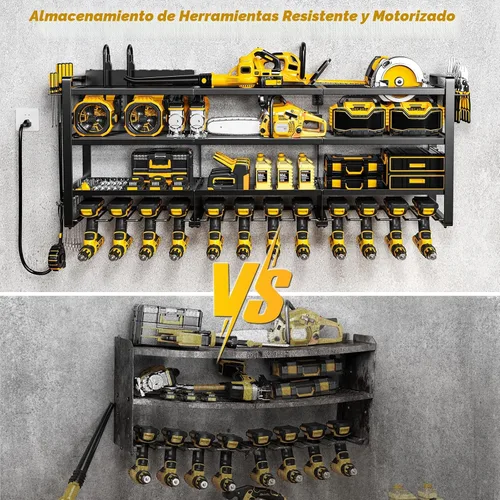 Miniatura 6 de POKIPO Organizador grande de herramientas eléctricas de 49.5 pulgadas de ancho, soporte de pared con estación de carga, 4 niveles, resistente, 12