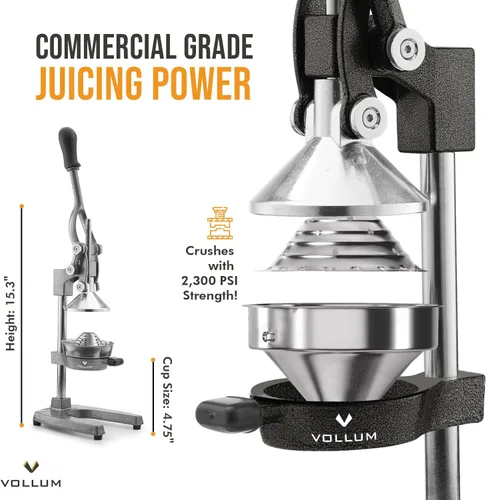 Miniatura 6 de Vollum Exprimidor manual de cítricos, exprimidor de cítricos de grado comercial, exprimidor de jugo de naranja para naranjas, limones, limas, acero