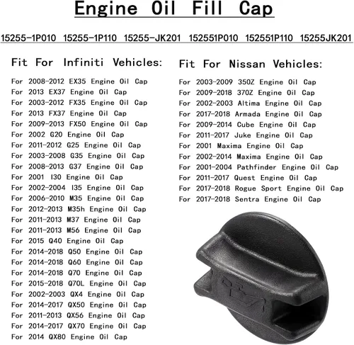 Miniatura 2 de Tapa de llenado de aceite de motor 15255-1P010 para Nissan EX35 EX37 FX35 FX37 FX50 G20-G37 I30 I35 M35 M35H M37 M56 Q40-Q70 QX4 QX50 QX70 QX80 0