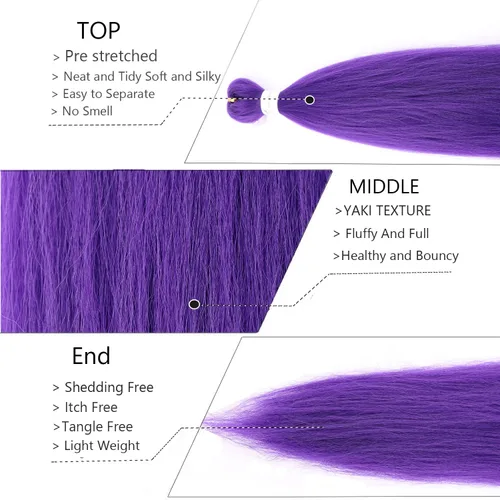 Miniatura 3 de Cabello trenzado morado de 24 pulgadas, extensiones de cabello sintético preestirado Rumi para fiesta de escenario, disfraz de Halloween, cosplay