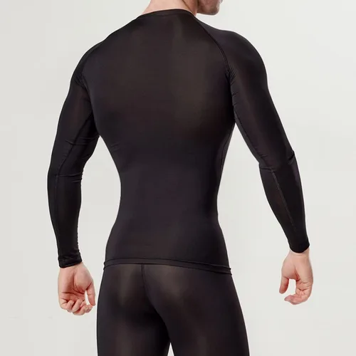 Miniatura 3 de dfen Camisetas de compresión de secado rápido para hombre con capa base se adaptan a Cool Gear con cuello redondo y manga larga