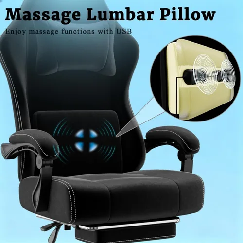 Miniatura 6 de Ergonomic Gaming Chair with Massage Lumbar Support and Footrest Height Adjustable Fabric Computer Chair with Pocket Spring Cushion for Video Game