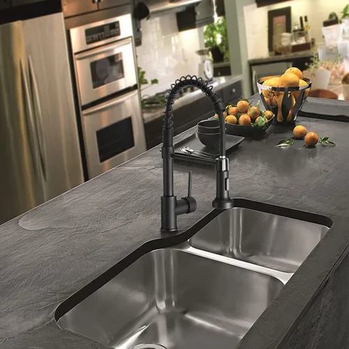 Miniatura 7 de Grifos de cocina con rociador de latón sólido con níquel de cepillado industrial, de una sola manija, grifo para granja, campamento, lavandería.