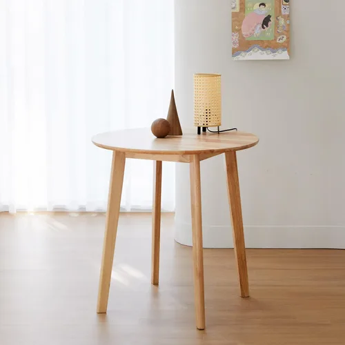Livinia Canberra - Mesa de comedor redonda de madera de 27.6 pulgadas/pequeña mesa de cocina moderna de roble malayo de mediados de siglo (roble
