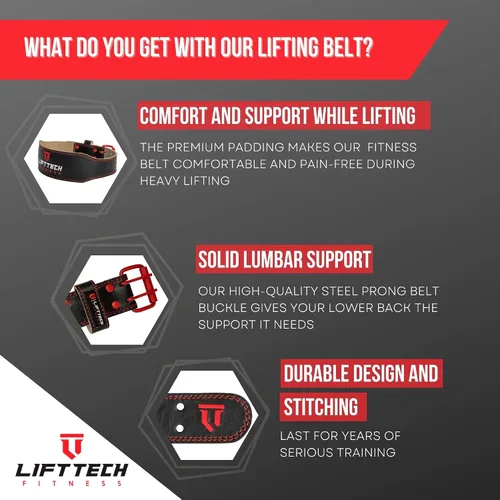 Miniatura 3 de Lift Tech Fitness Cinturón de levantamiento de pesas acolchado de 4 pulgadas, cinturón de entrenamiento de cuero para hombres y mujeres, cinturón