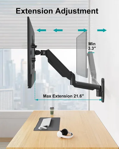 Miniatura 9 de MOUNT PRO Soporte de pared para monitor para pantallas curvadas planas de 35 pulgadas/26.4 libras, brazo de monitor único de alta resistencia