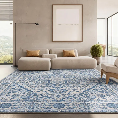 Miniatura 31 de SAFAVIEH - Alfombra de la colección Brentwood - 6' x 9', azul marino y gris claro, diseño envejecido con medallón, no desprende pelusa y fácil azul