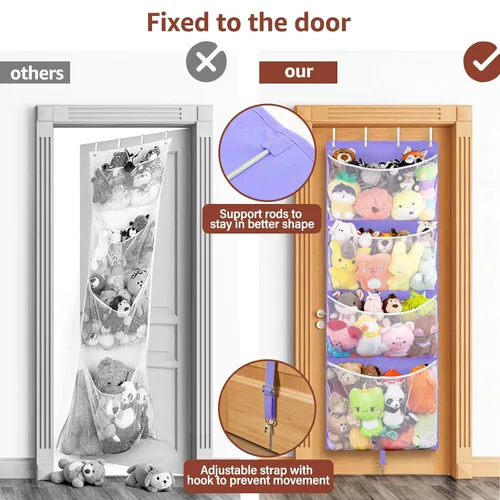 Miniatura 5 de Woodoulogy Almacenamiento de animales de peluche colgantes, organizador grande de juguetes de felpa con gancho de metal, soporte para accesorios