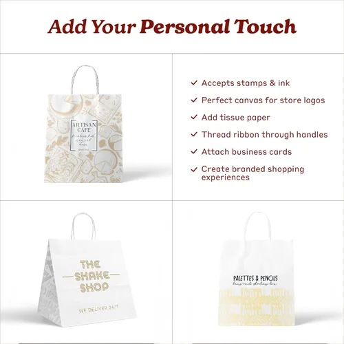 Miniatura 5 de PTP - 250 bolsas de mano para regalo, de papel, Kraft Perfectas para cumpleaños, bodas, vacaciones y toda ocasión Colores blanco o natural