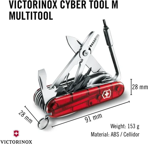 Miniatura 3 de Victorinox Cyber Tool M 32 Functions Swiss Army - Cuchillo de bolsillo mediano con estuche plegable, color rubí