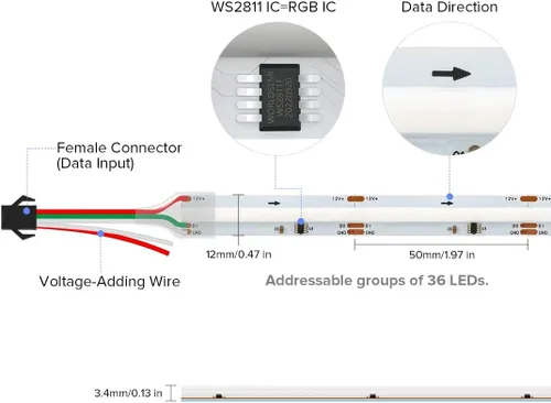 Miniatura 6 de WS2811 Smart IC RGB COB LED Tira de 16.4 pies, 12 V, flexible de alta densidad, uniforme, persecución de mazorca, tiras direccionables