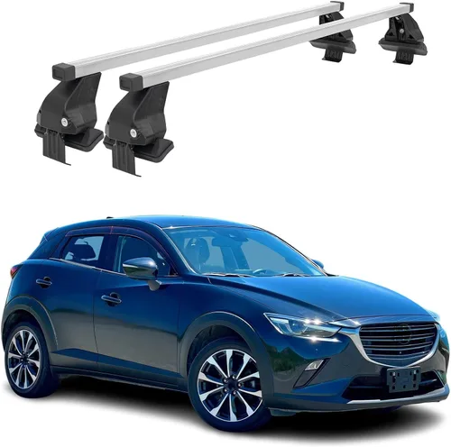 OMAC Portaequipajes de techo liso para Mazda CX-3 2016-2021, color gris, 2 piezas antirrobo para viajes, kayak, canoa, surf, esquí, snowboard,