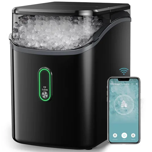 Miniatura 10 de Silonn Nugget Máquinas de Hielo para Encimera, Temporizador Máquina de Hielo de Guijarros con Hielo Suave Masticable, Máquina de Hielo de 44 libras