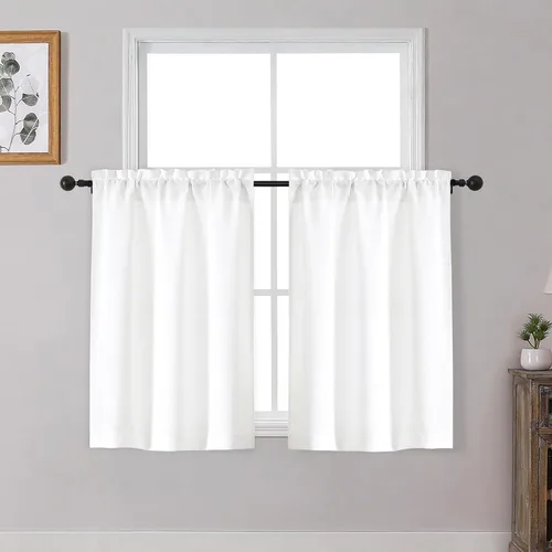 Miniatura 37 de OWENIE Cortinas de Cocina Negras Sobre Fregadero de 24 Pulgadas de Largo, Juego de 2 Paneles, Cortinas Cortas de Café con Textura Filtrante de Luz