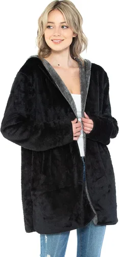 Miniatura 5 de Manta con capucha en forro polar grueso con bolsillo, color negro, tamaño grande, para mujeres y hombres, cálida y acogedora