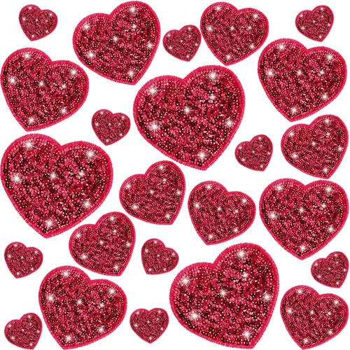 Miniatura 15 de Daifunli 24 parches para planchar con corazón de lentejuelas en 4 tamaños, parches decorativos bordados brillantes para ropa, bolsas, chaquetas