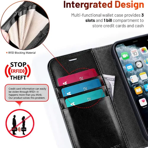 Miniatura 3 de OCASE Compatible con iPhone 12 Case/Compatible con iPhone 12 Pro Wallet Case, funda tipo cartera de piel sintética con tapa y tarjeteros con bloqueo