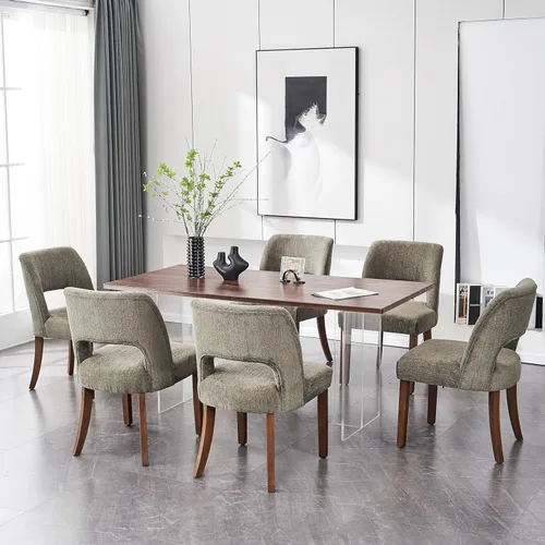 Miniatura 19 de VKNOW Juego de 2 sillas de comedor de madera, silla de comedor tapizada en tela moderna, silla de cocina, silla de cena de granja para cocina y Verde
