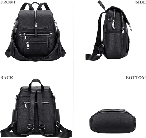 Miniatura 4 de ALTOSY Mochila de cuero para mujer, bolso casual de moda con múltiples bolsillos y solapa