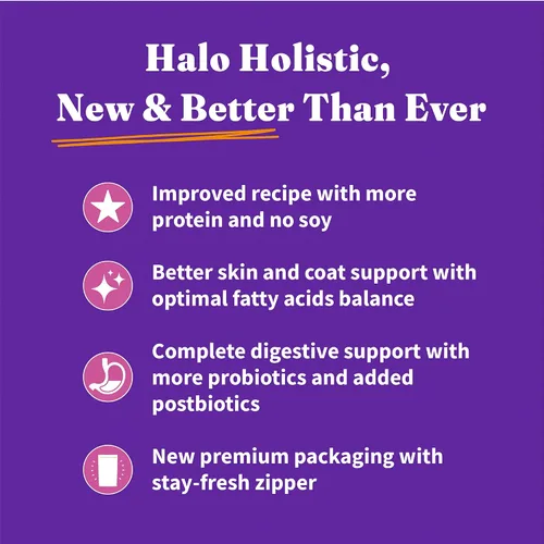 Miniatura 10 de Halo Holistic - Alimento para perros con fórmula de pavo y batata sin jaula, alimento seco sin granos, para un apoyo saludable del peso, croquetas