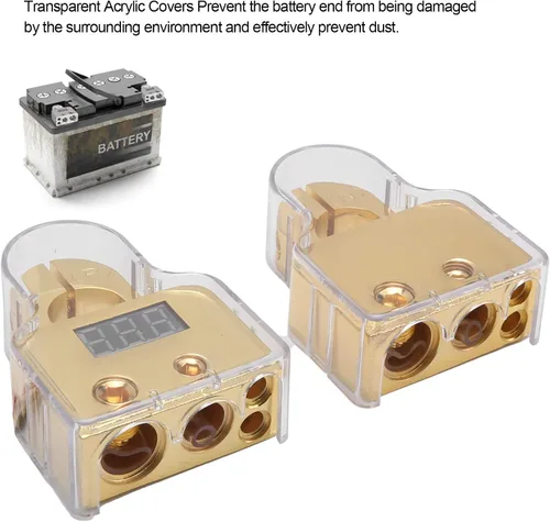 Miniatura 9 de Kit de conectores de terminales de batería de coche con voltímetro digital 0/4/8/10 AWG chapado en oro A (dorado)
