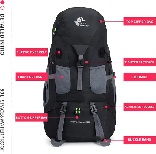 Miniatura 6 de Bseash Mochila de senderismo de 50L, resistente al agua, ligera, mochila de día para deportes al aire libre, bolsa de viaje para camping, escalada