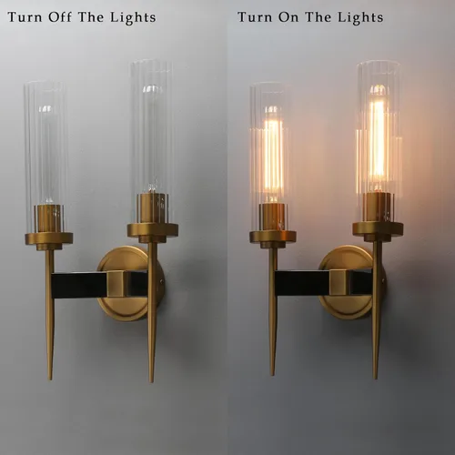 Miniatura 7 de Phansthy Aplique de pared de latón antiguo, lámpara de tocador de baño, iluminación de pared con pantalla de cristal blanco ciclinder de 2.8