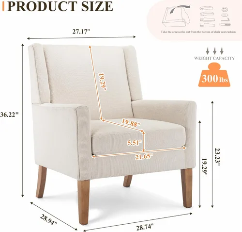 Miniatura 2 de Sillas de acento para sala de estar, sillas de sala de estar de madera y tela de mediados de siglo, sillón con brazos, sillas auxiliares para sala