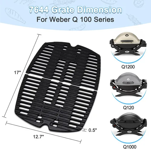 Miniatura 2 de 7644 7582 Rejillas de hierro fundido de repuesto para Weber Q100, Q120, Q140, Q1000, Q1200, Q1400 accesorios de piezas de parrilla, 50060001