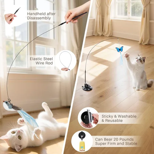 Miniatura 2 de Juguetes Interactivos de Simulación de Pájaros para Gatos, Juguetes 4 en 1 para Gatos de Interior, 4 Pájaros de Repuesto, Varita Colgante